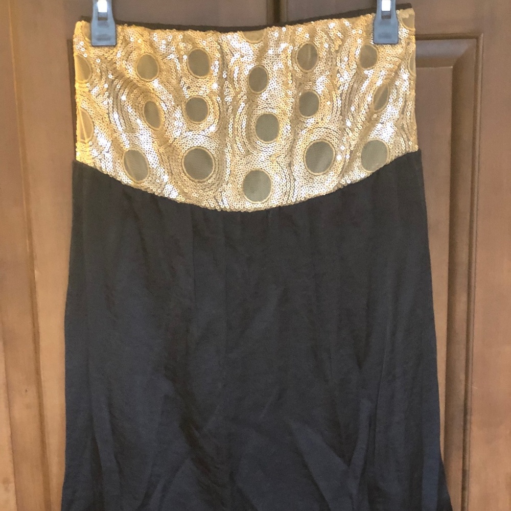 Gold sequin strapless top